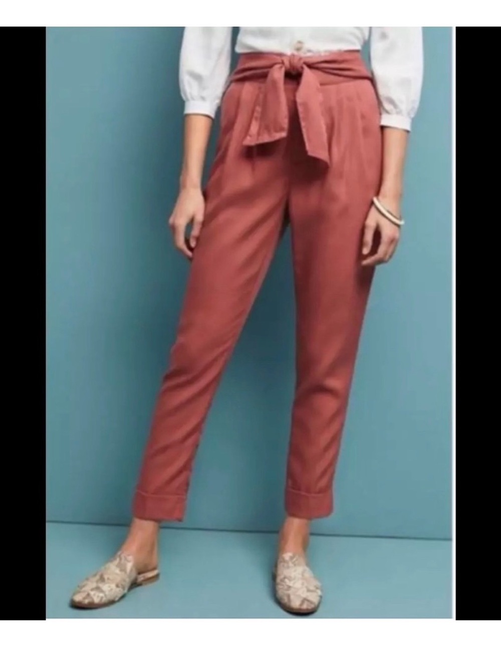 Anthropologie High-Rise Tie-Waist Cropped Pants in Dusty Rose